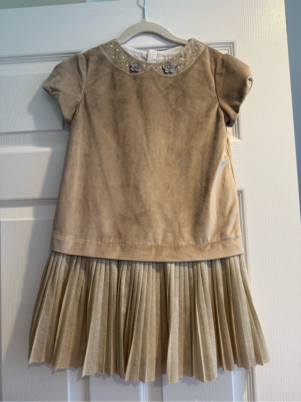 Mayoral Gold Velvet-Look Top with Pleated Shimmer Skirt Dress